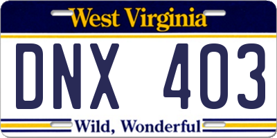 WV license plate DNX403