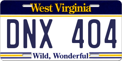 WV license plate DNX404
