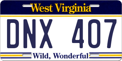 WV license plate DNX407