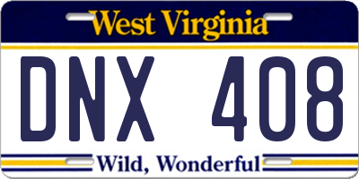 WV license plate DNX408