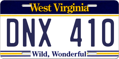 WV license plate DNX410