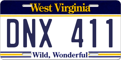 WV license plate DNX411