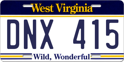 WV license plate DNX415