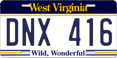 WV license plate DNX416