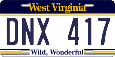 WV license plate DNX417