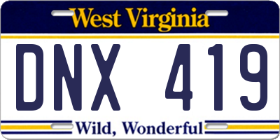 WV license plate DNX419