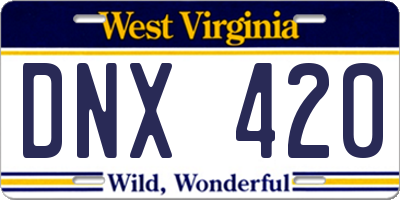 WV license plate DNX420