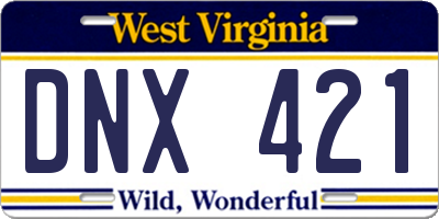 WV license plate DNX421