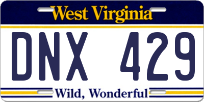 WV license plate DNX429