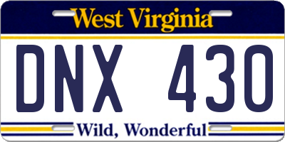 WV license plate DNX430