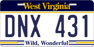 WV license plate DNX431