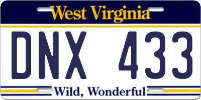 WV license plate DNX433