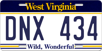 WV license plate DNX434