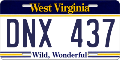 WV license plate DNX437