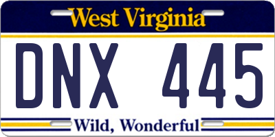 WV license plate DNX445
