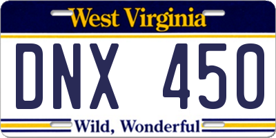 WV license plate DNX450