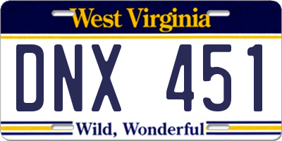 WV license plate DNX451