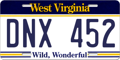 WV license plate DNX452