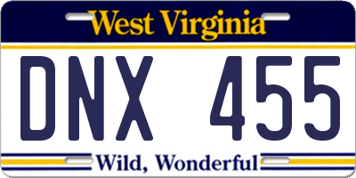 WV license plate DNX455