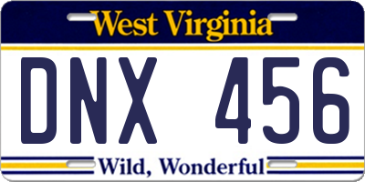 WV license plate DNX456