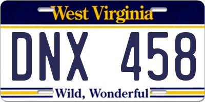 WV license plate DNX458