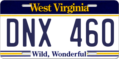 WV license plate DNX460