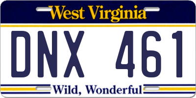 WV license plate DNX461