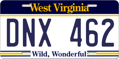 WV license plate DNX462