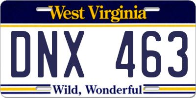 WV license plate DNX463