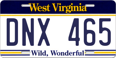 WV license plate DNX465