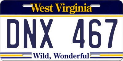 WV license plate DNX467