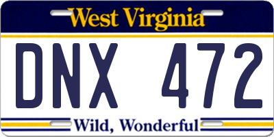 WV license plate DNX472