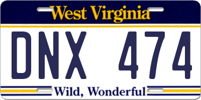 WV license plate DNX474
