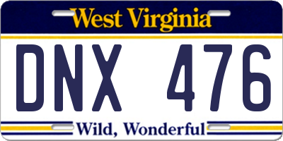 WV license plate DNX476