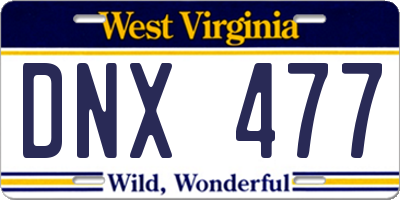 WV license plate DNX477