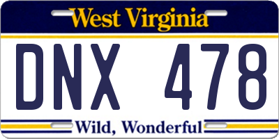 WV license plate DNX478