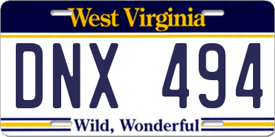 WV license plate DNX494