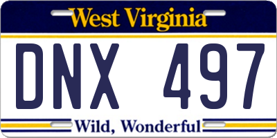 WV license plate DNX497