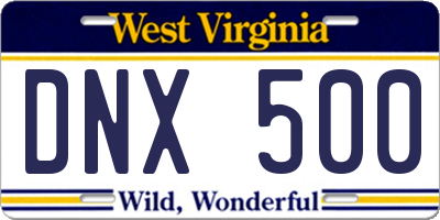WV license plate DNX500