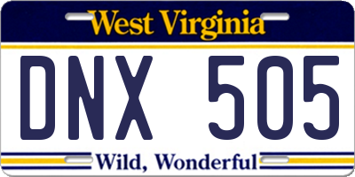 WV license plate DNX505