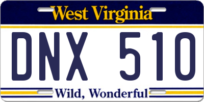 WV license plate DNX510