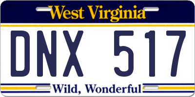 WV license plate DNX517