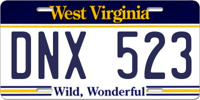 WV license plate DNX523