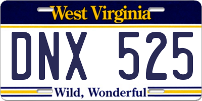 WV license plate DNX525