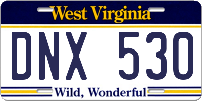 WV license plate DNX530