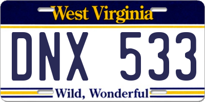 WV license plate DNX533