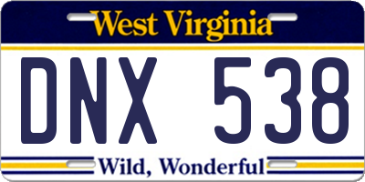 WV license plate DNX538