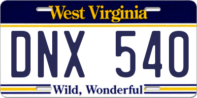 WV license plate DNX540