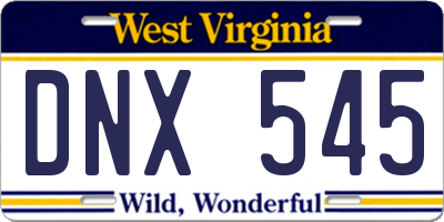 WV license plate DNX545