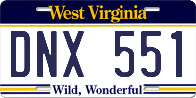 WV license plate DNX551